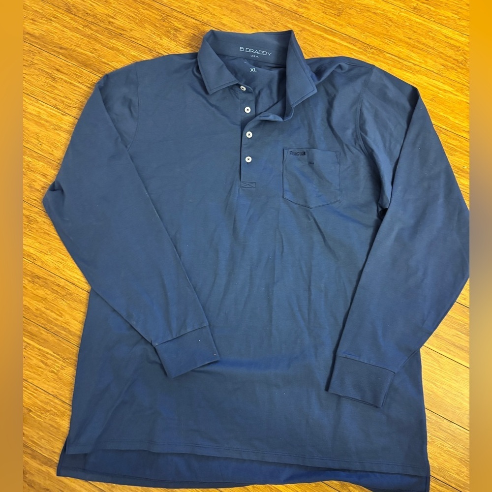 B Draddy Men's Navy Long-Sleeve prima cotton golf Polo Shirt - XL